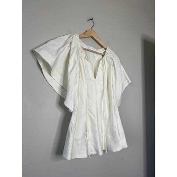NWT Jonathan Simkhai Sandy Abstract Embroidery Pleated Blouse White Size: Large - Picture 3 of 8